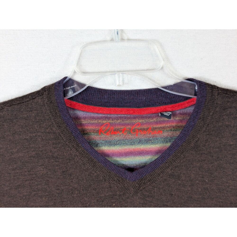 Robert Graham Wool V-Neck Sweater Brown Men's Size 3XL/XXXL - Picture 5 of 16